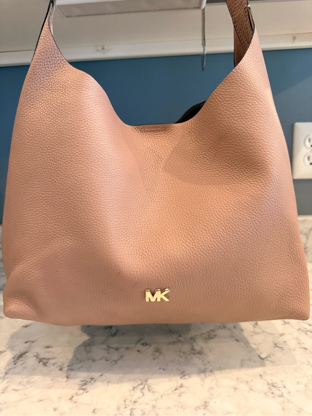 Michael Kors Pebbled Leather Hobo Shoulder Bag Blush Pink Gold Tone Hardware